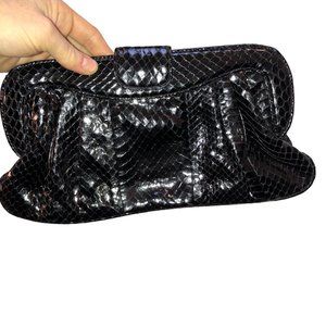FRANCHI Collection black reptile snakeskin clutch handbag 12x6"